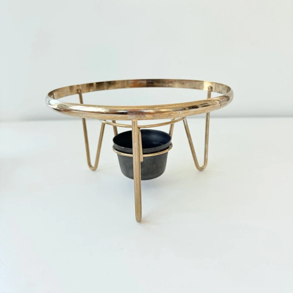Vintage MCM Gold Metal Food Warmer Stand Hairpin Legs Minimalist Buffet Server